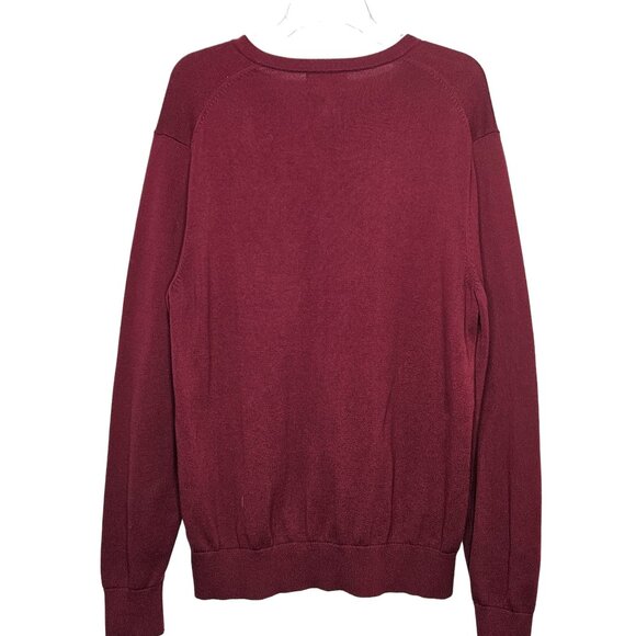 Lands End Sweater Mens Large Burgundy Supima Cotton V Neck Preppy Pullover - Picture 4 of 8
